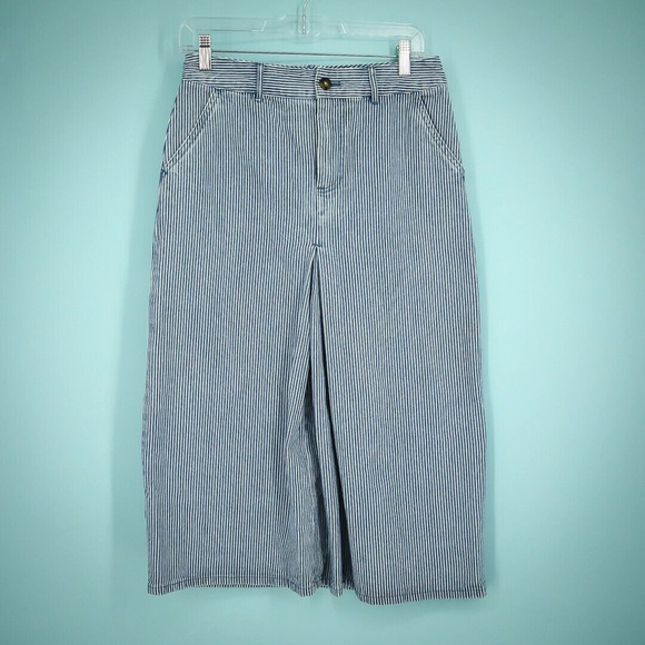 Boden Size 6 Mira Denim Jean Blue Ticking Stripe Pinstripe Pleated Midi Skirt - Picture 1 of 7